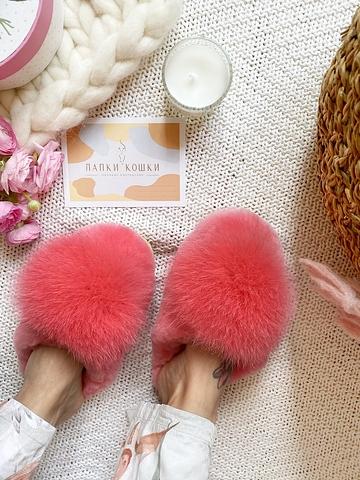 Меховые тапочки c помпоном песец+овчина фото 7