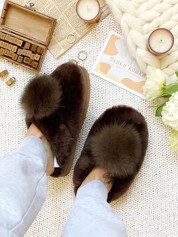 Меховые тапочки c помпоном песец+овчина фото 8