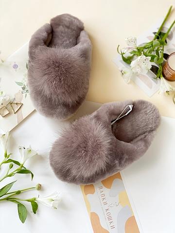 Меховые тапочки c помпоном песец+овчина фото 9