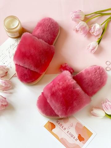 Женские меховые тапочки с цельной шлейкой фото 2