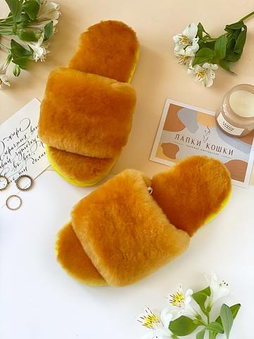 Женские меховые тапочки с цельной шлейкой фото 3