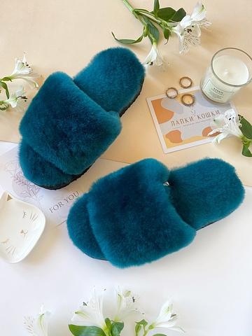 Женские меховые тапочки с цельной шлейкой фото 7