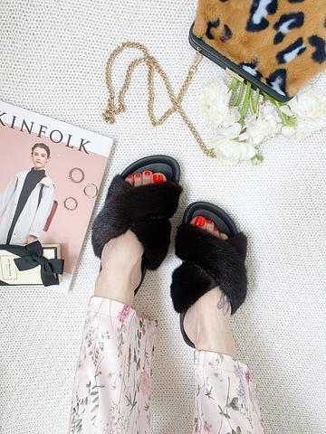 Женские тапочки с перекрестными шлейками из натуральной норки фото 2