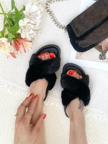 Женские тапочки с перекрестными шлейками из натуральной норки фото 4