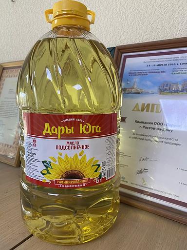 Масло подсолнечное рафинированное дезодорированное вымороженное «Дары Юга», 5 л, опт фото 1