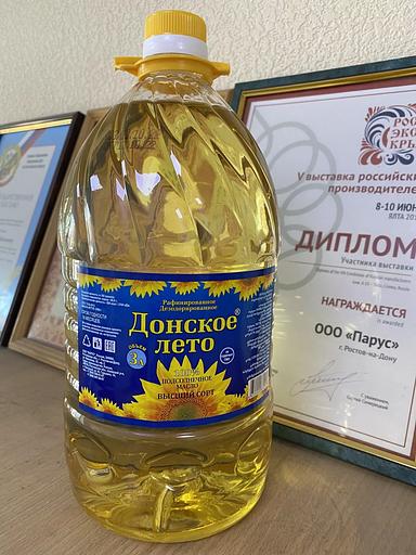 Масло подсолнечное рафинированное дезодорированное вымороженное «Донское лето», 3 л, опт фото 1