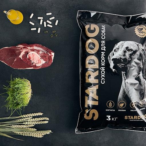 Пoлнopациoнный cухoй корм для собaк сpeдних и кpупныx поpoд, индейка STARDOG 3 кг фото 1