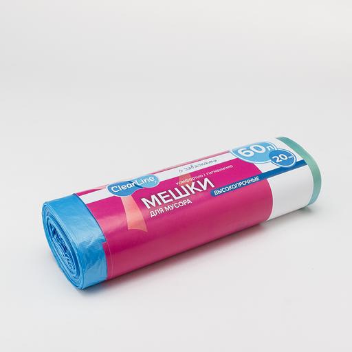 Мешки для мусора в рулоне 60л 20шт с завязками синие (средняя прочность) фото 1