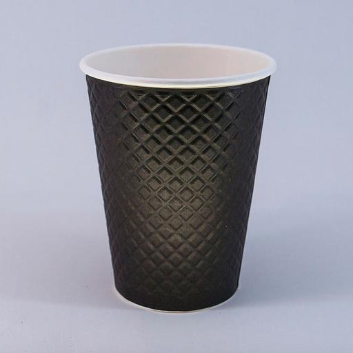 Стакан картонный 300мл 2-сл. "Waffle Black" черный d90мм - 25 шт фото 1