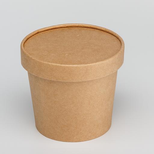 Контейнер картонный круглый "Round Bowl" 400мл крафт 75*100мм с карт. крышкой - 30 шт фото 1