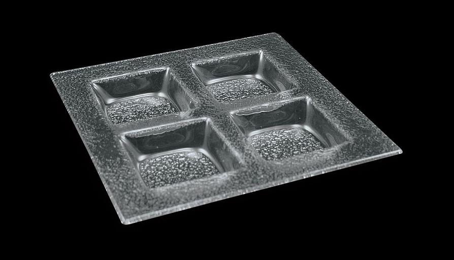 Тарелка квадр. 300*300 мм. 4-х секционная прозр. стекло 3D /1/12/ фото 1