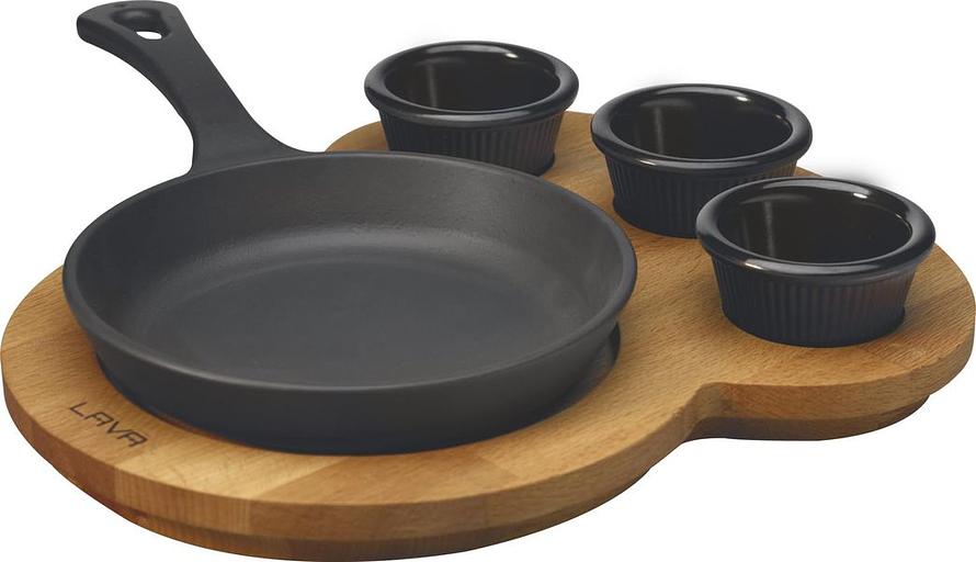 Сковорода порц. d=16 см. h=3 см. чугун. на дерев. подставке LAVA /1/ фото 1