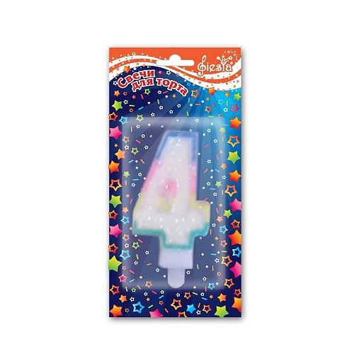 Свеча д/торта "Цифра 4" блестки /1/12/ фото 1