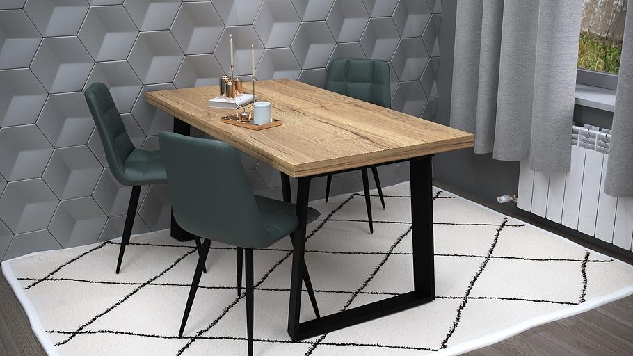 Стол Berner 160(+45)x90 см чёрный металл, галифакс натуральный фото 1