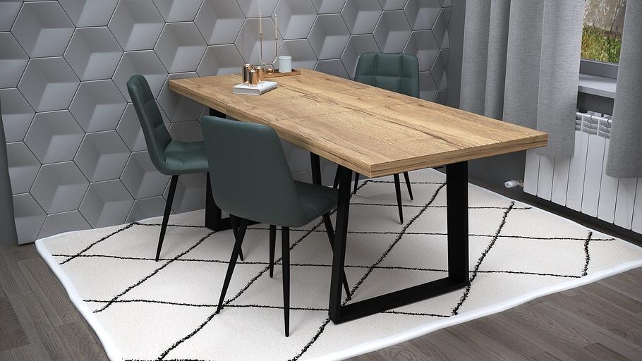 Стол Berner 160(+45)x90 см чёрный металл, галифакс натуральный фото 2