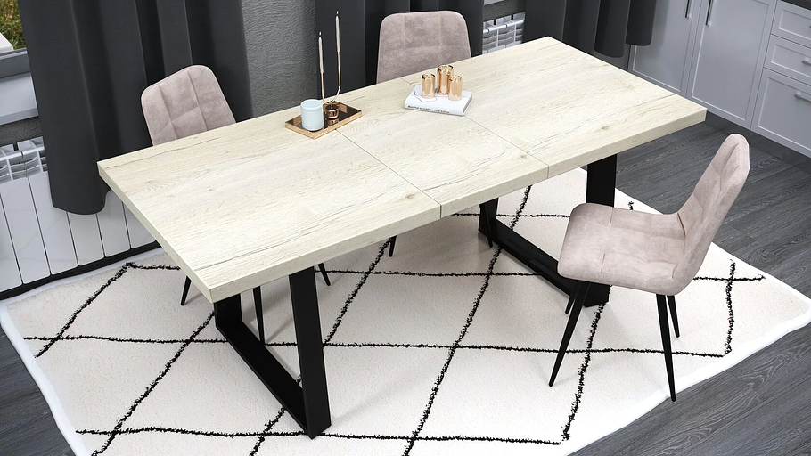 Стол Berner 160(+45)x90 см чёрный металл, галифакс белый фото 1