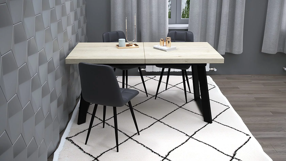 Стол Berner 160(+45)x90 см чёрный металл, галифакс белый фото 2