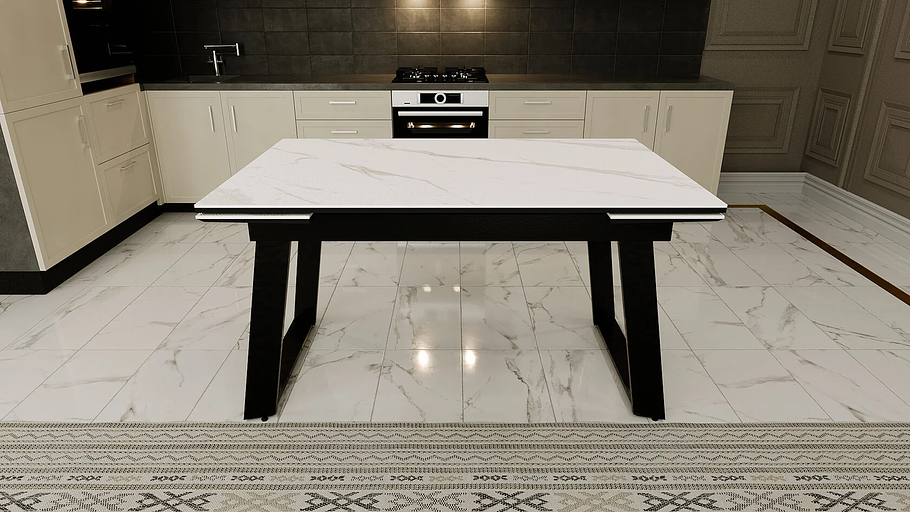 Стол Monako тип 1, 140(+30+30)×90 см чёрный, керамика мрамор фото 1