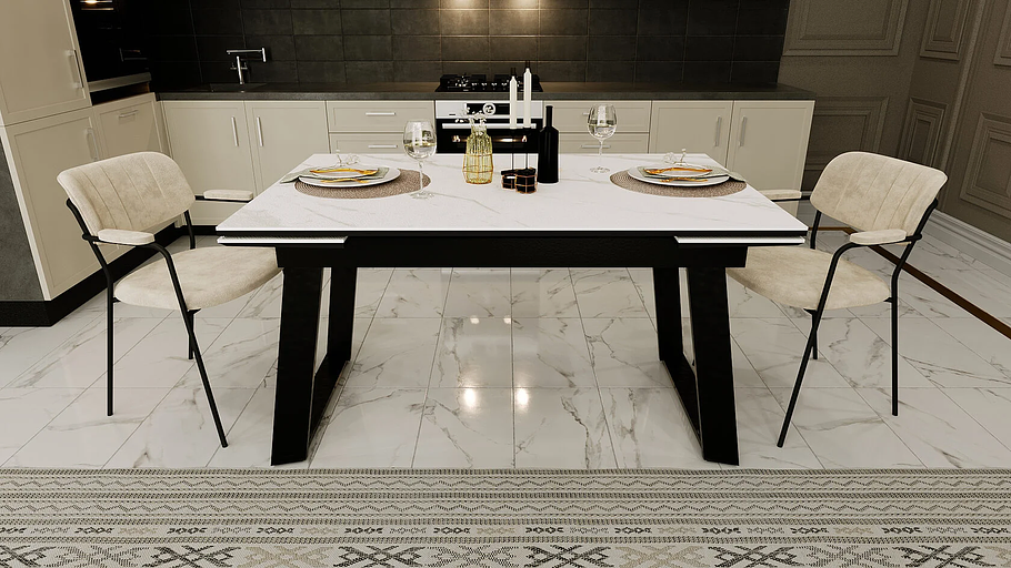 Стол Monako тип 1, 140(+30+30)×90 см чёрный, керамика мрамор фото 3