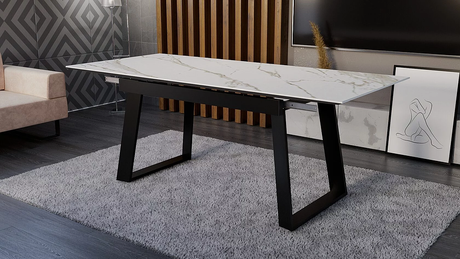 Стол Monako тип 1, 140(+30+30)×90 см чёрный, керамика мрамор фото 4