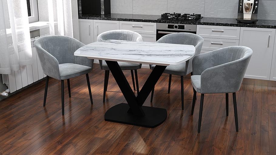 Стол Laval 120(+40)x80 см чёрный металл, белый мрамор глянец фото 1