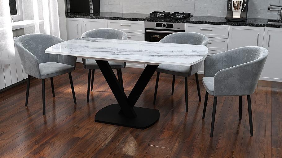 Стол Laval 120(+40)x80 см чёрный металл, белый мрамор глянец фото 2