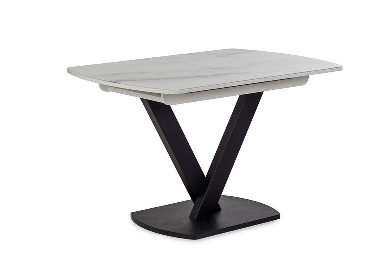 Стол Laval 120(+40)x80 см чёрный металл, белый мрамор глянец фото 3