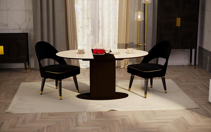 Овальный стол Модена 120(+35)×85×75 см венге, бежевое стекло фото 2