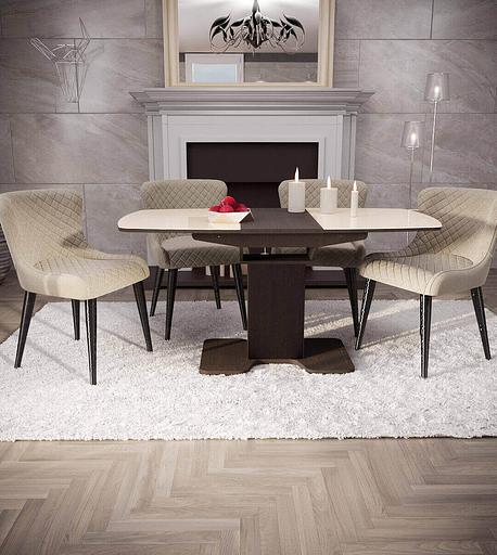 Стол Версаль премиум тип 1, 110(+31.5)×75×76 см венге, бежевое стекло фото 2