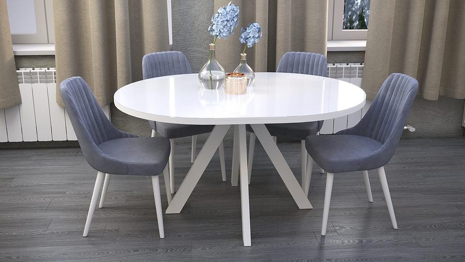 Стол Fargo 120(+40)×120×76 см белый металл, экстрабелое стекло фото 2