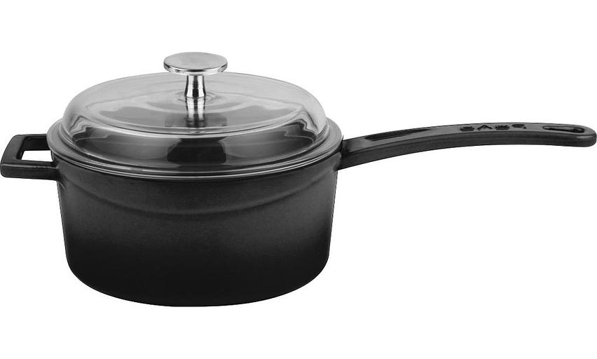 Сотейник 1,0 л. чугун d=16 см. черная, крышка стекло LAVA /1/ фото 1