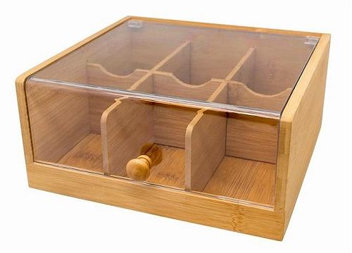 Контейнер для пакетиков чая 6 отд. 22*21*10 см. бамбук с пластик. прозрачной крышкой VB /1/ фото 1
