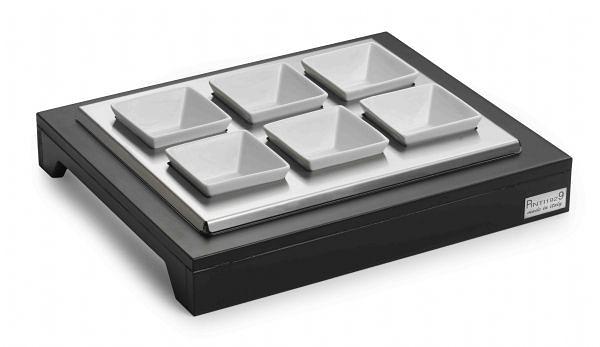 Подставка 38*32*5,5 см. с 6-ю салатниками, дерево венге+нерж. с охлажд. Pinti /1/ фото 1