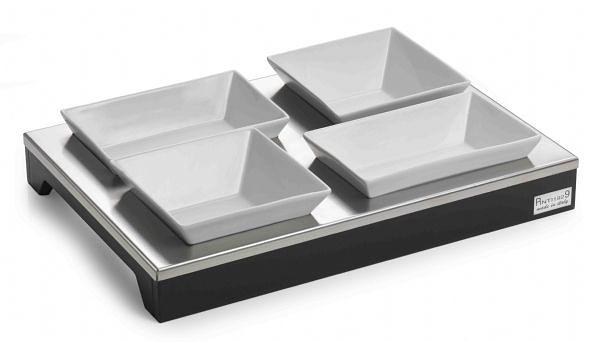 Подставка 46*32*5,5 см. с 4-я салатниками, дерево венге+нерж. Pinti /1/ фото 1