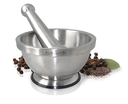 Ступка d=13,5 см. h=8 см. с пестиком 16 см., нерж. резиновое покрыт. дна VB /1/6/12/ фото 1