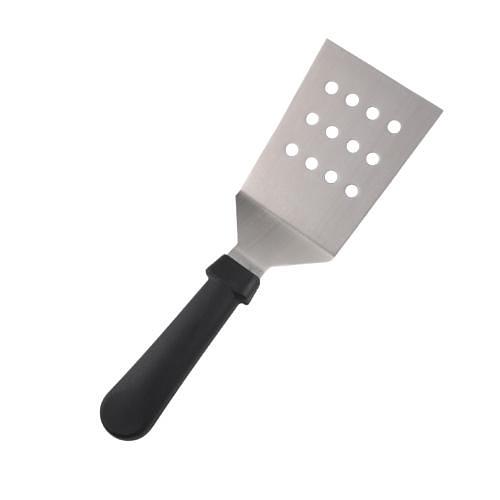 Лопатка 28 см. изогнутая раб.часть 11,5*9 см. нерж. широкая перф. с пласт. ручкой черная MGsteel /1/96/ фото 1