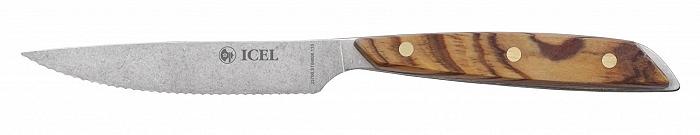 Нож для стейка 110/230 мм. 18/0 2,5 мм. состаренный ручка оливковое дерево Icel /12/ фото 1