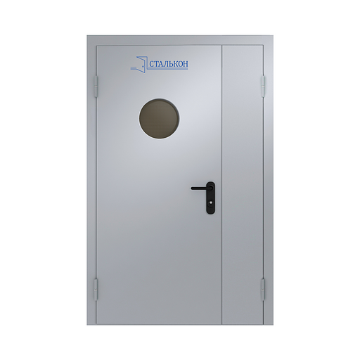 Дверь металлическая противопожарная остекленная полуторная 02 EI-60 d30 фото 1