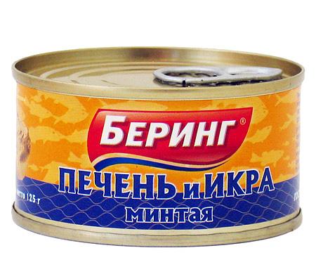 Печень и икра минтая Беринг, 125 г ОПТ фото 1