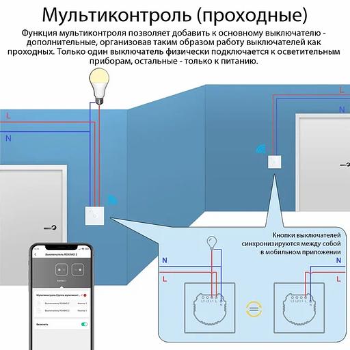 Умный выключатель сенсорный Roximo SWSEN01-2W двухкнопочный, белый ОПТ фото 6