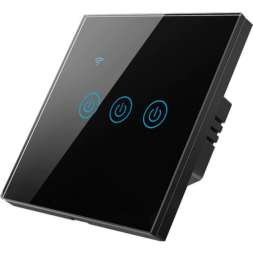 Умный выключатель сенсорный Roximo SWSEN01-3B трёхкнопочный, чёрный ОПТ фото 1