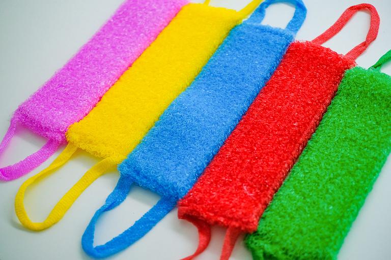 Мочалка вязаная из полипропиленовой нити (110 текс) «Банный день» 42х14 см, махра 15 мм ОПТ фото 3