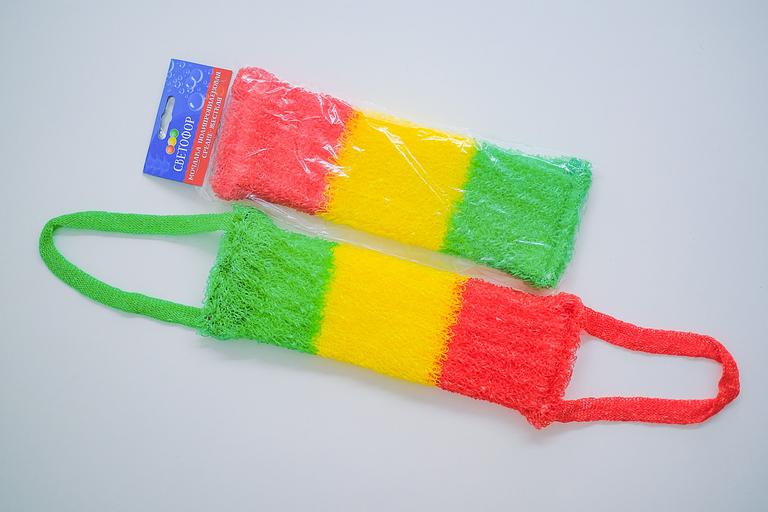Мочалка вязаная из полипропиленовой нити (110 текс) «Светофор» 42х14 см, махра 15 мм ОПТ фото 1