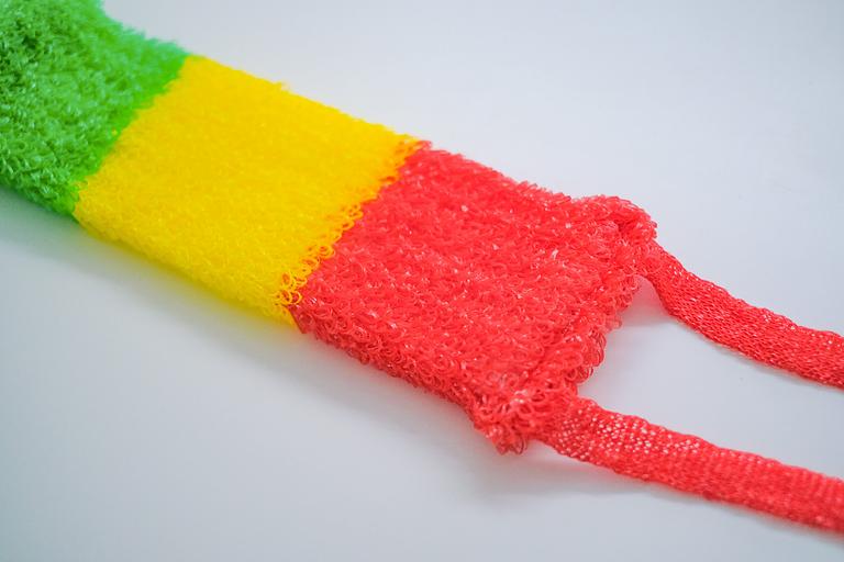 Мочалка вязаная из полипропиленовой нити (110 текс) «Светофор» 42х14 см, махра 15 мм ОПТ фото 2
