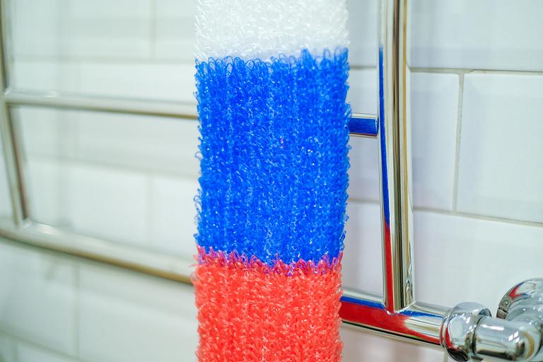 Мочалка вязаная из полипропиленовой нити (110 текс) «Флаг» 42х14 см, махра 15 мм ОПТ фото 3