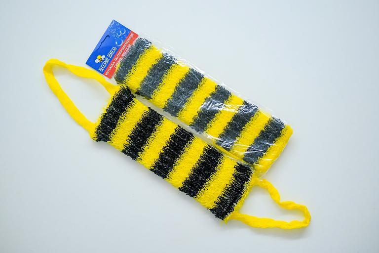 Мочалка вязаная из полипропиленовой нити (110 текс) «Весёлый шмель» 42х14 см, махра 15 мм ОПТ фото 1