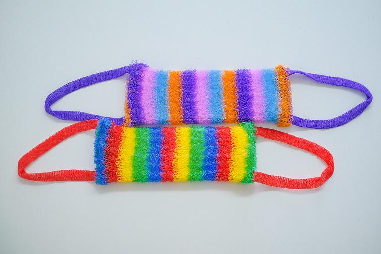 Мочалка вязаная из полипропиленовой нити (110 текс) «Радуга дождя» 42х14 см, махра 15 мм ОПТ фото 2