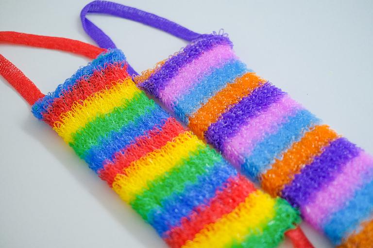 Мочалка вязаная из полипропиленовой нити (110 текс) «Радуга дождя» 42х14 см, махра 15 мм ОПТ фото 3