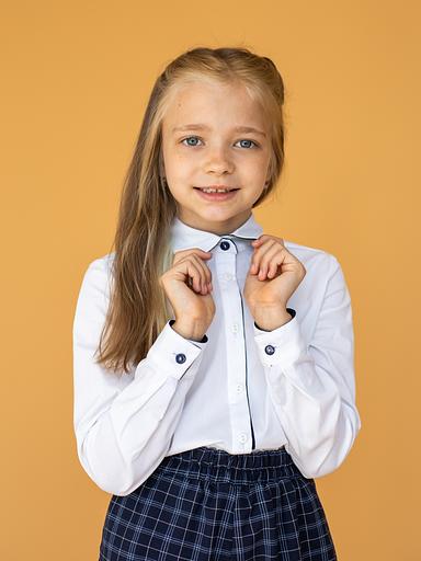 Рубашка с длинным рукавом школьная на девочку KristiKlo «Zlata» белая с синим ОПТ фото 2