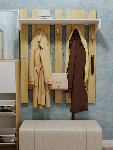 Вешалка настенная Wood&Stone «Малави» дуб бунратти, белый 104×28.2×130 см фото 1